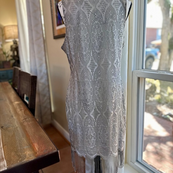 Fully lined Lace & Fringe Dress - Silver - Excellent Condition!! - Picture 6 of 14